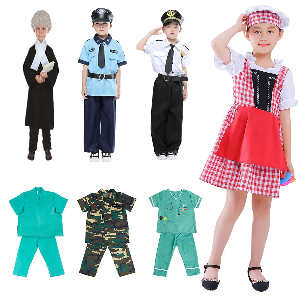 Children's surgical uniforms in stock, kindergarten police chefs, pilots, lawyers, doctors, cosplay performance costumes