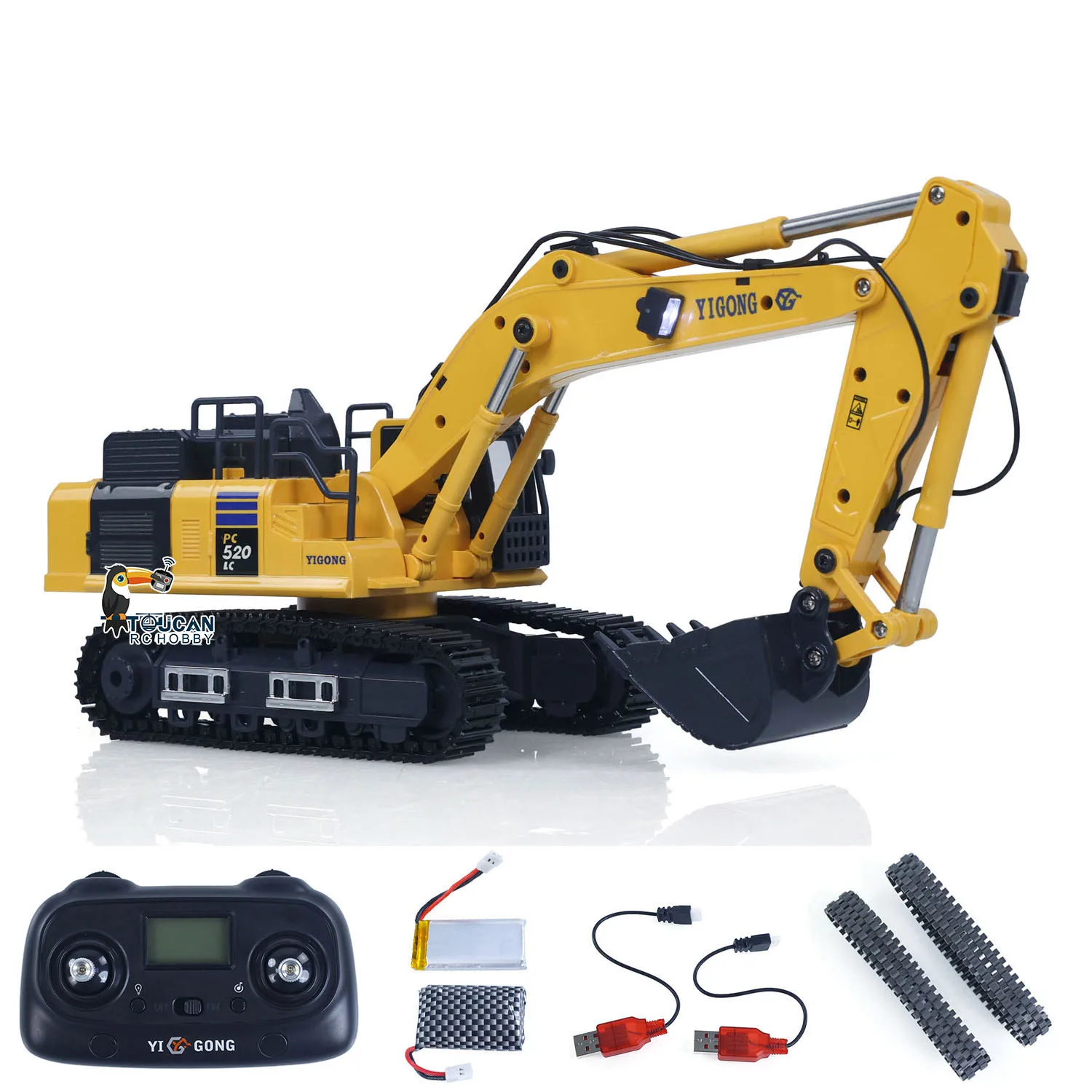 1/50 mini escavadeira rc pc520 levantamento elétrico rádio controle escavadeira engenharia veículo metal faixas luzes brinquedos de som para meninos