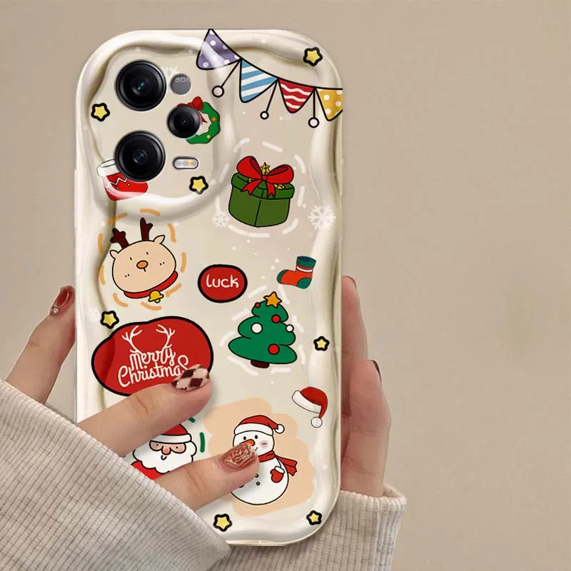 Cute Father Christmas Tree 3D Wave Case For Xiaomi Redmi Note 13 12 Pro Plus 4G 5G 12S 11S 1110 10S 9 9S Redmi 14C 13C 12C A3