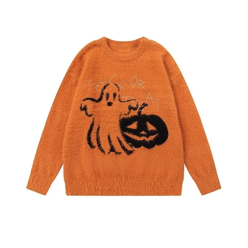 

Pumpkin Halloween Atmosphere Knitted Sweater Women's Jacquard Sweater Loose Pullover Long Sleeved Sweatshirt
