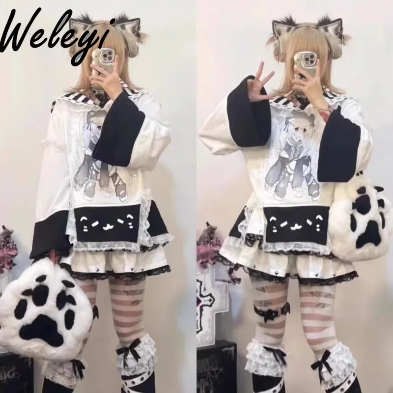 

Kawaii Gothic Sweet Cool Hoodies Girl Sub Culture Secondary Dimension Japanese Cute Sailor Collar Student Anime Loose Y2k Tops