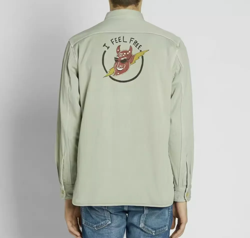 VISVIM WILLARD SHIRT HERRINGBONE Herringbone embroidered devil head shirt