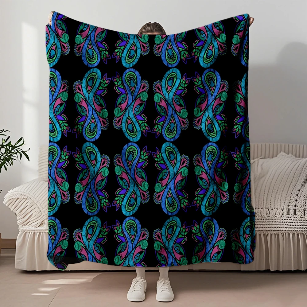 

Year-round Use Farmhouse Rustic Flannel Soft Blanket Bohemian Paisley Band Plush Throw Bedcover Ultra-soft Touch Blankets