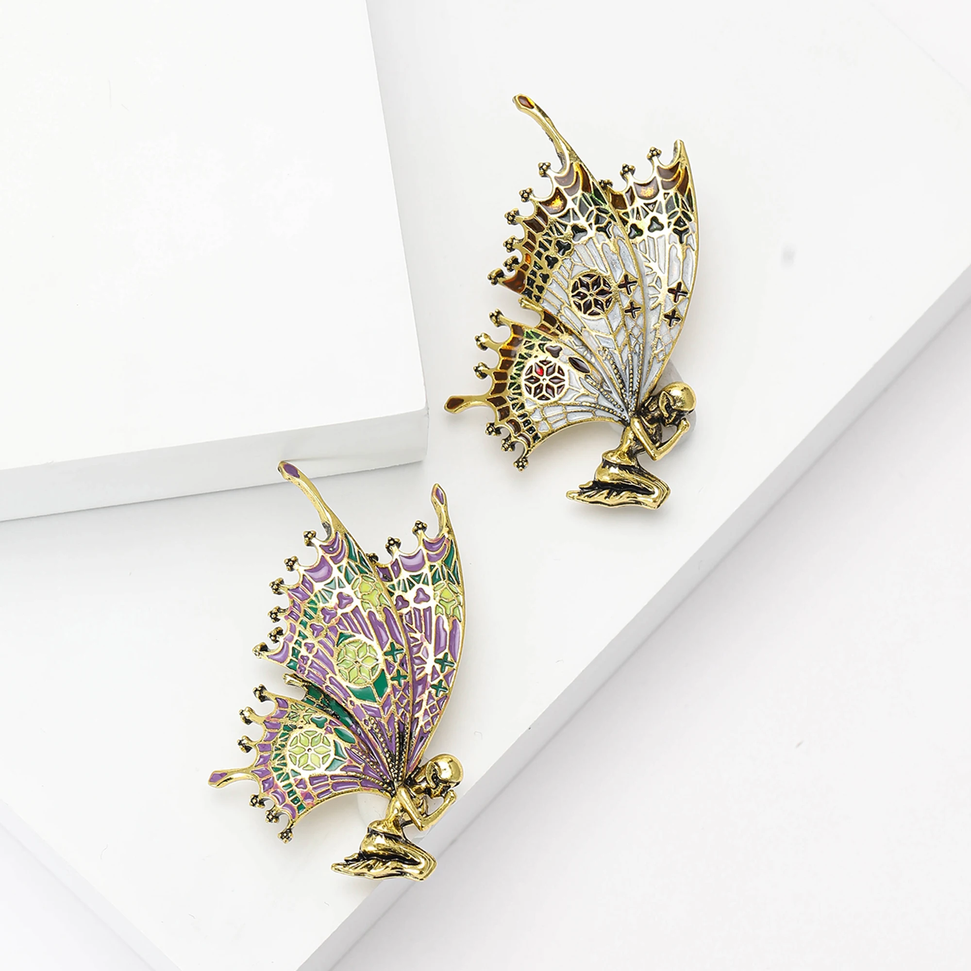 Enamel Angel Brooches for Women Unisex Rhinestone Butterfly Pins Elf Badge Office Party Friend Gifts Jewelry Accessories