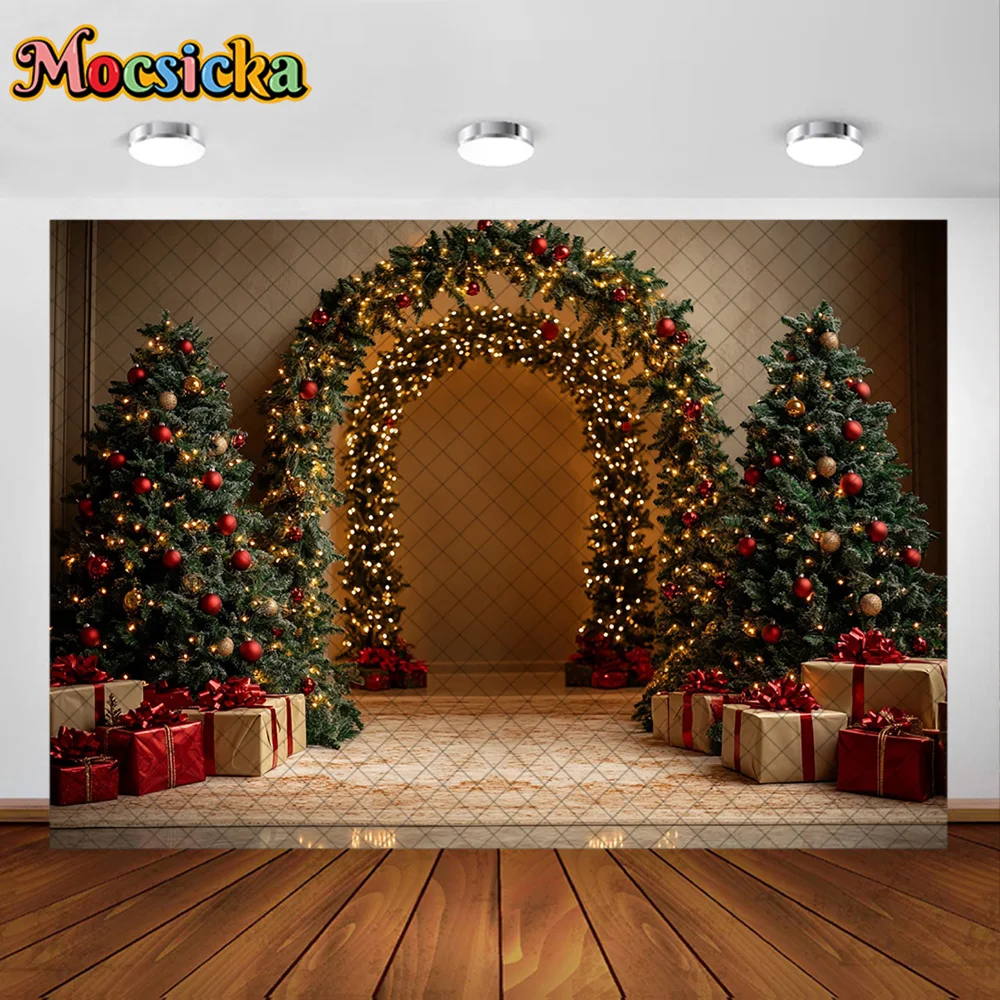 Mocsicka Photography Background Christmas Tree Arch Wreath Decoration Family Xmas Holiday Party Portrait Photo Studio Props