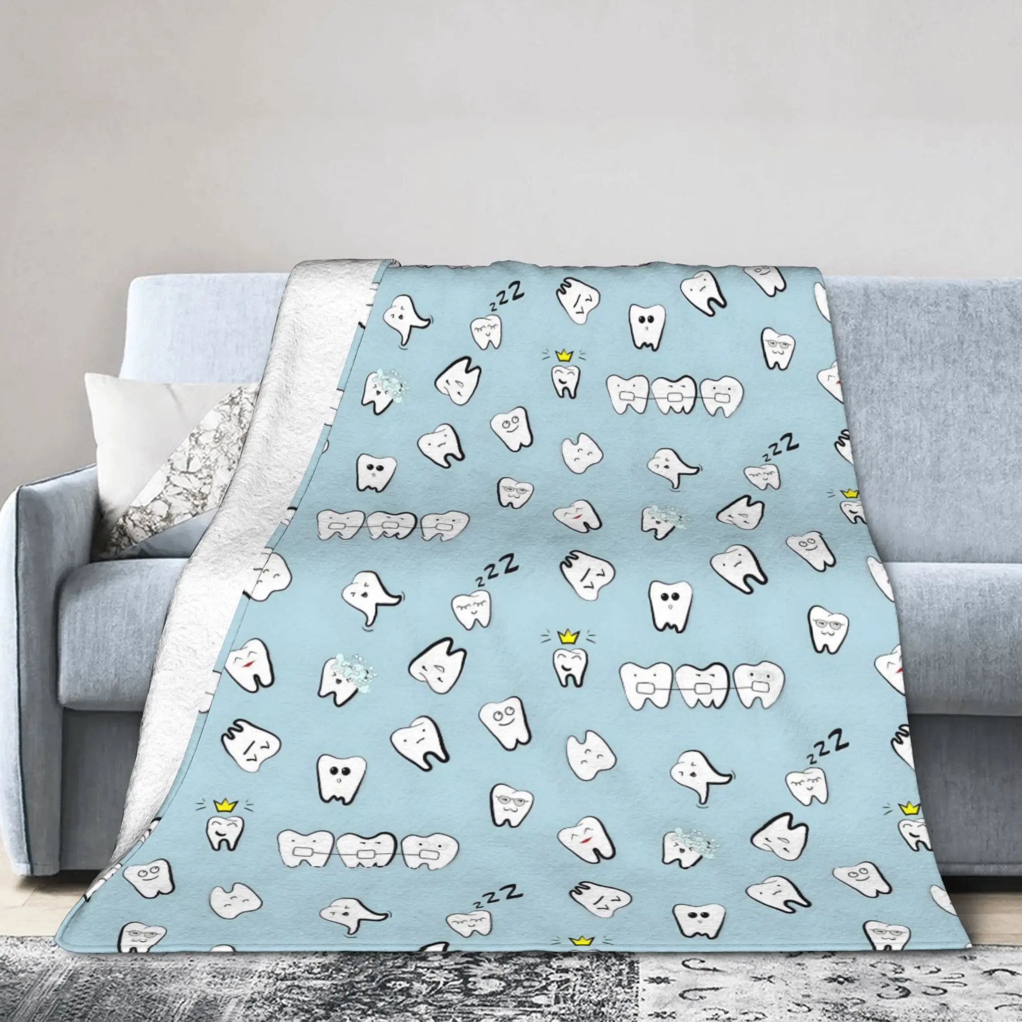 Custom Healthy Teeth Pattern Blankets Comfortable Soft Flannel Summer Care Dental Health Throw Blanket for Sofa Travel Bedding