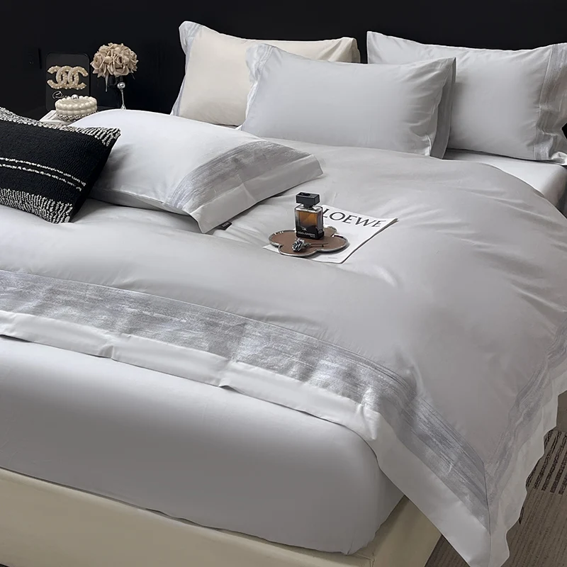 

Простой стильный однотонный серый комплект постельного белья из египетского хлопка, пододеяльник, льняная простыня, наволочки, домашний текстиль