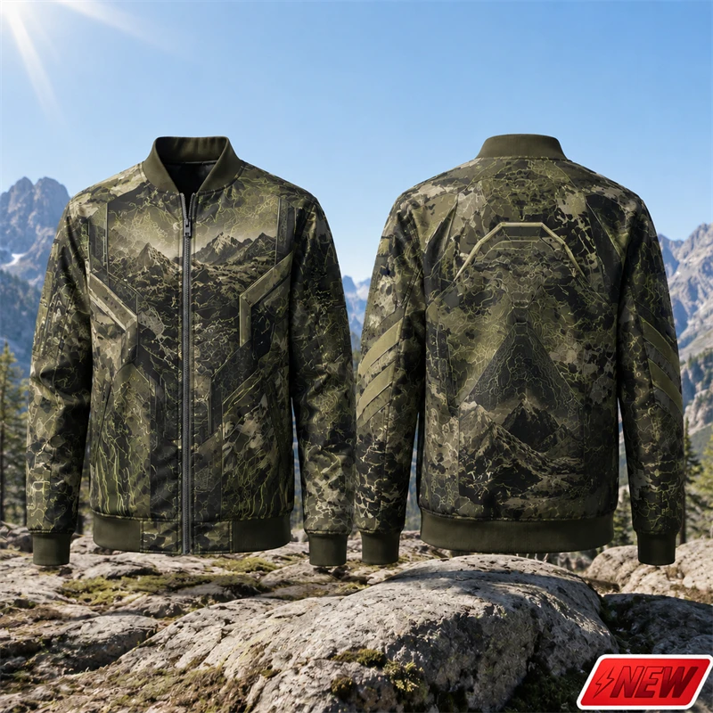 Outdoor Zipper Jackets 3D Print Camo Mountain Scenery Geometric Line Graphic Zip Coat Travel Street Casual New Bomber Jacket