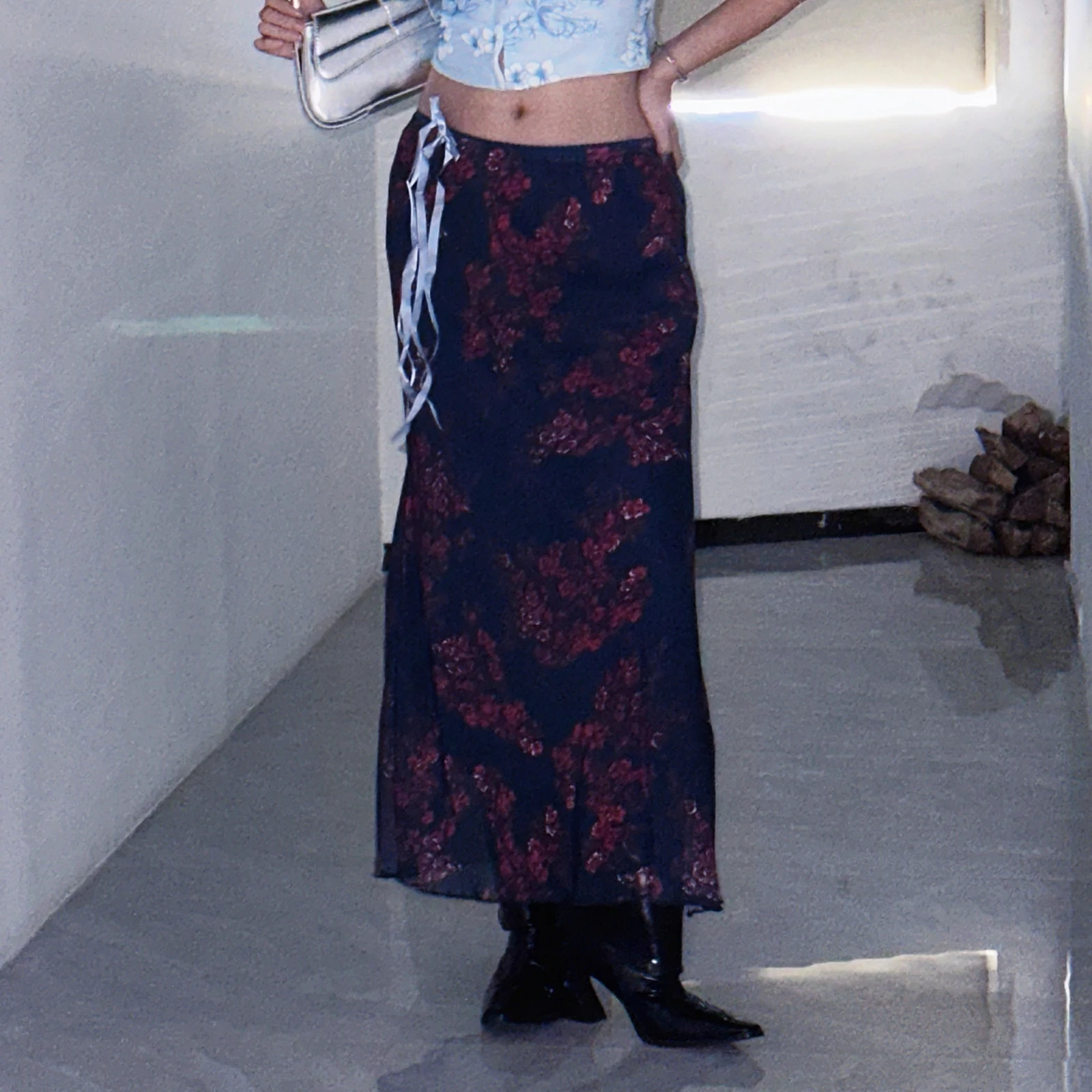 2000s Women's Clothing Trendy Gothic Long Skirt, Vintage Elegant Flower Summer Fall Skirt for Casual Daily Dating