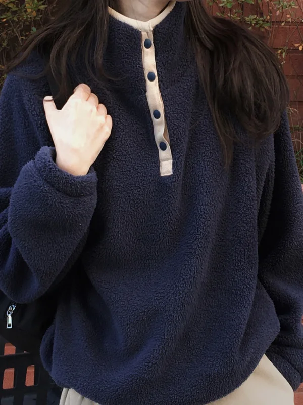 سترة شتوية دافئة Fce Jaet للسيدات بياقة عالية وزر لصق ملابس خارجية فضفاضة تناسب طويلة Sve Sweet Sle #2