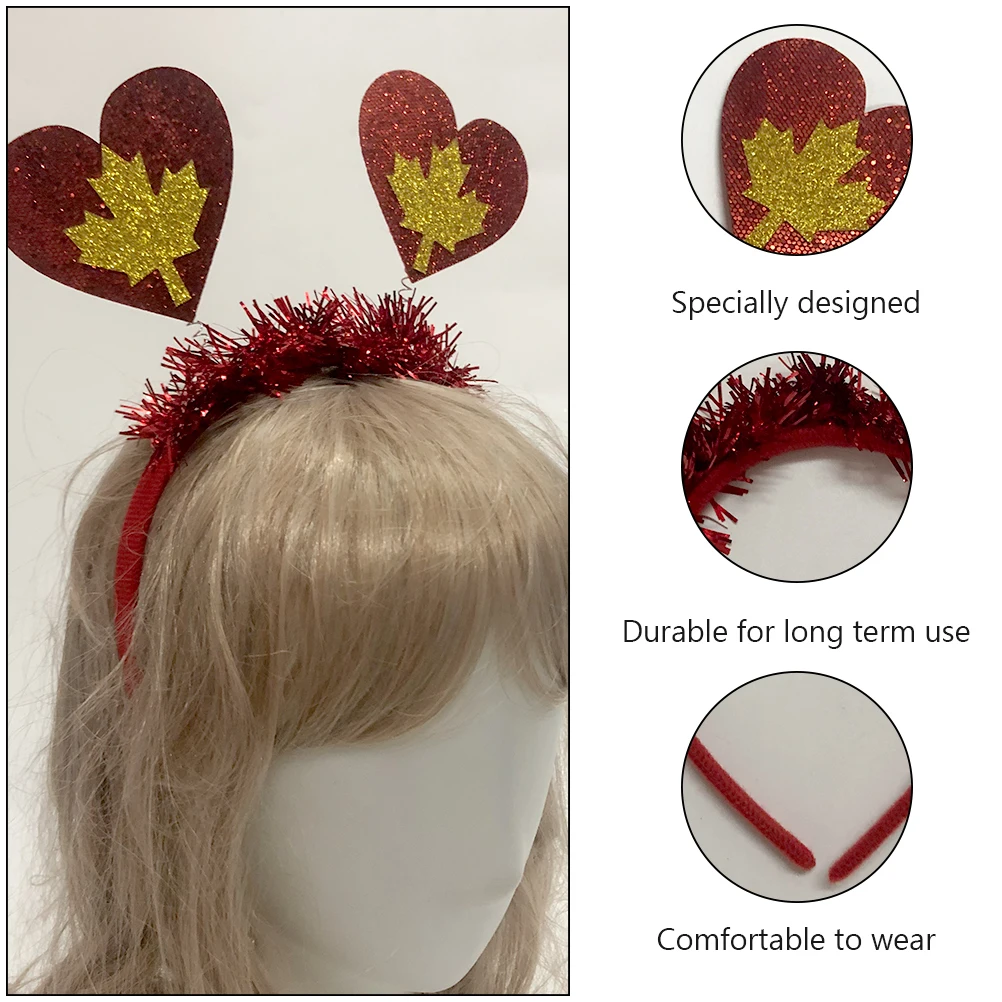 

2 Pcs Maple Leaf Heart Headdress Lovely Hairbands Hoops Festival Headwear Headband Props Canada Day Cupid