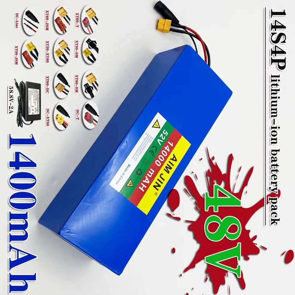 

52V 14S4P battery pack 14000mah 18650 Lithium Battery with BMS for Balance Car, Bike, Scooter, Tricycle
