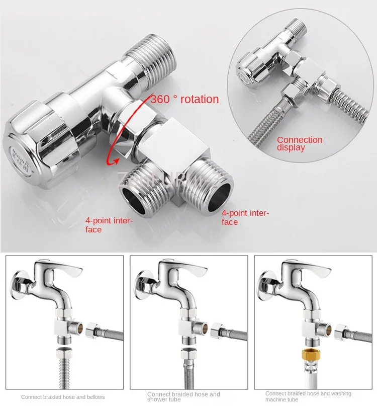 Three-way Water Divider Live Connection 4-point Faucet One-in-two-out Divider One-point Two-joint Four-way Water Pipe Fittings