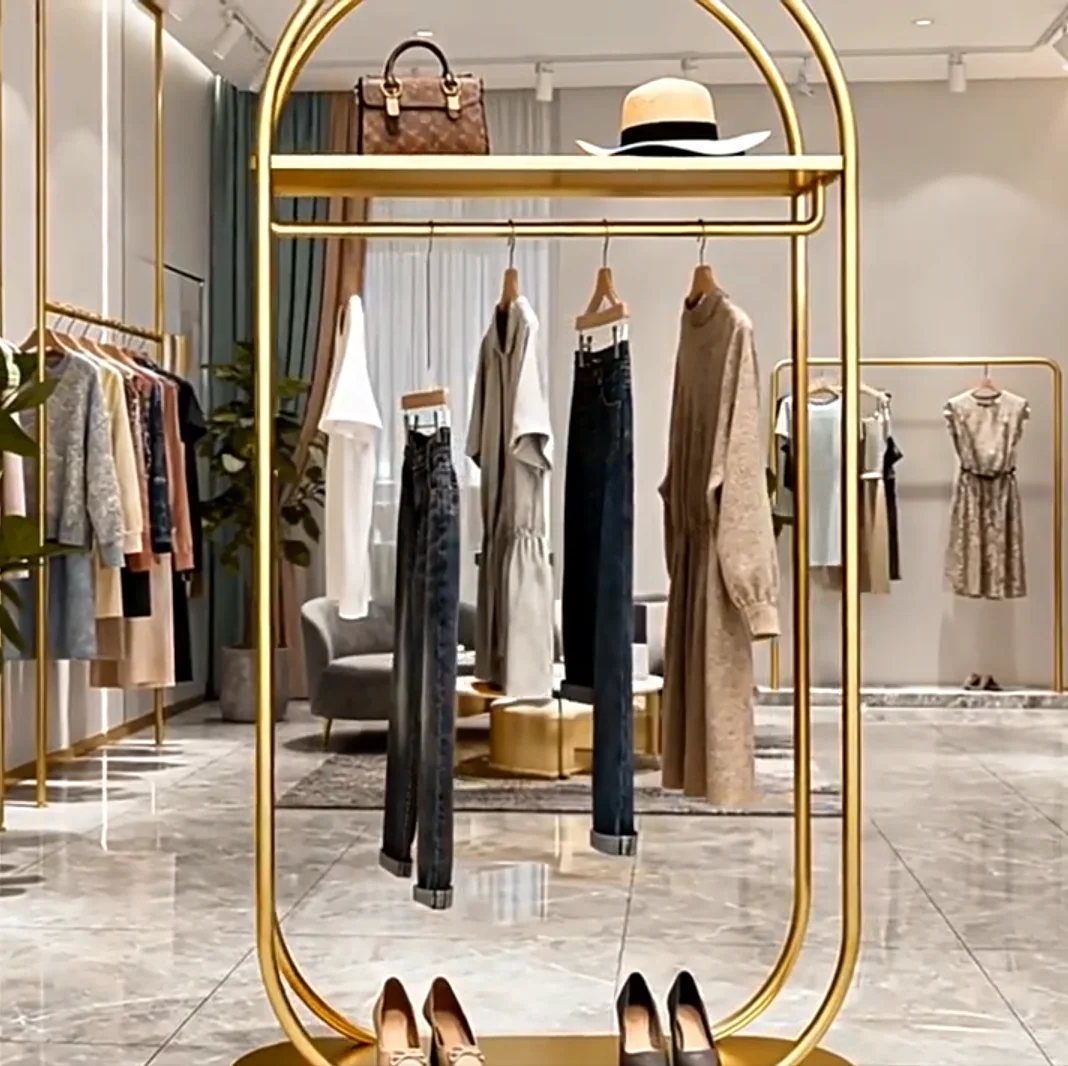 GoldenNew Iron Clothing Store Hanger Floor Light Luxury Internet Celebrity Children's Clothing Store Hangerwomen's Clothing
