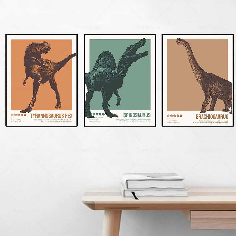 Vintage Dinosaur Poster Nursery Boy's Room Decor T-Rex Wall Art Canvas Painting Retro Animal Picture Kids Room Home Decoration