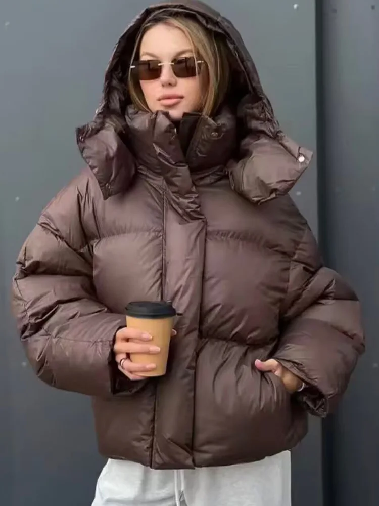 HH hiver femmes épais à capuche à manches longues coton rembourré veste col montant femme élégant bouton fermeture éclair Streetwear solide veste