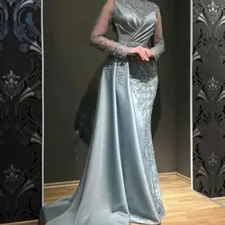 FATAPAESE Mermaid Evening Dress Illusion Neckline Full Sleeve Side Slit Maxi Skirt Special Occasion Gown لباس_ماکسی لباس_شب_ترک