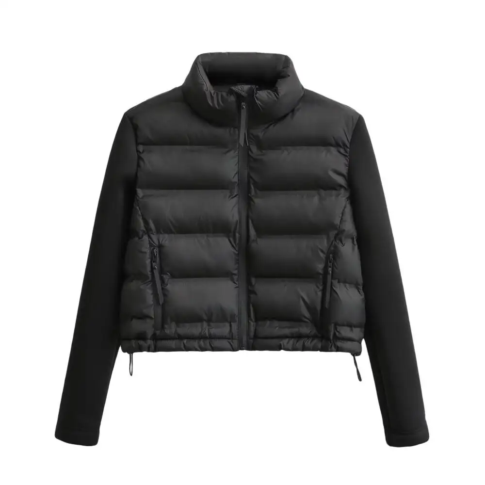 Women's Minimalist Black Short Jacket French Chic Short Padded Coat European Style Quilted Coat with Designer Look