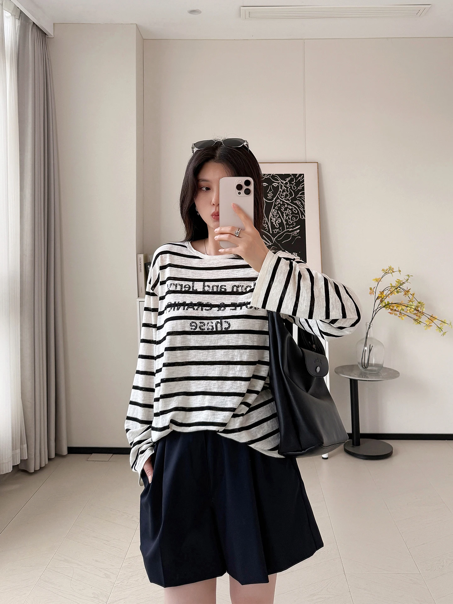 

Свободная длинная трикотажная футболка из хлопка и льна в полоску, женская, с круглым вырезом, с принтом, повседневная, летняя, модная, топ