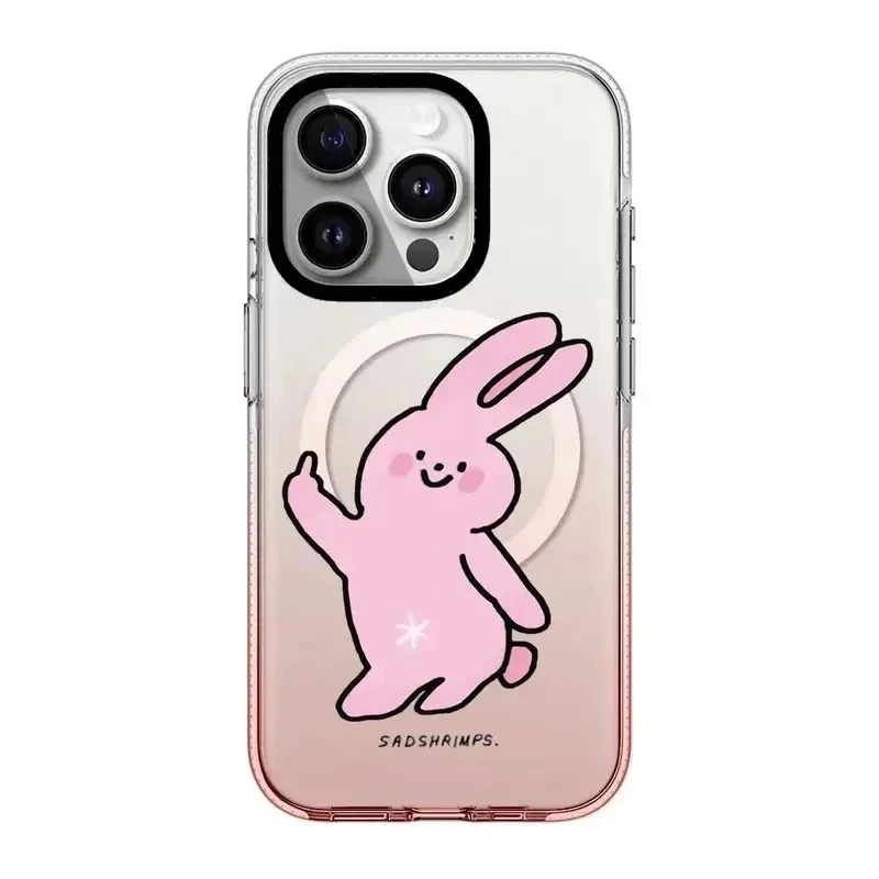 

Busy Rabbit Pink Gradient Transparent Border MagSafe iPhone 13 15 14 Pro Max Protective Case, Fits iPhone 15 Pro Max