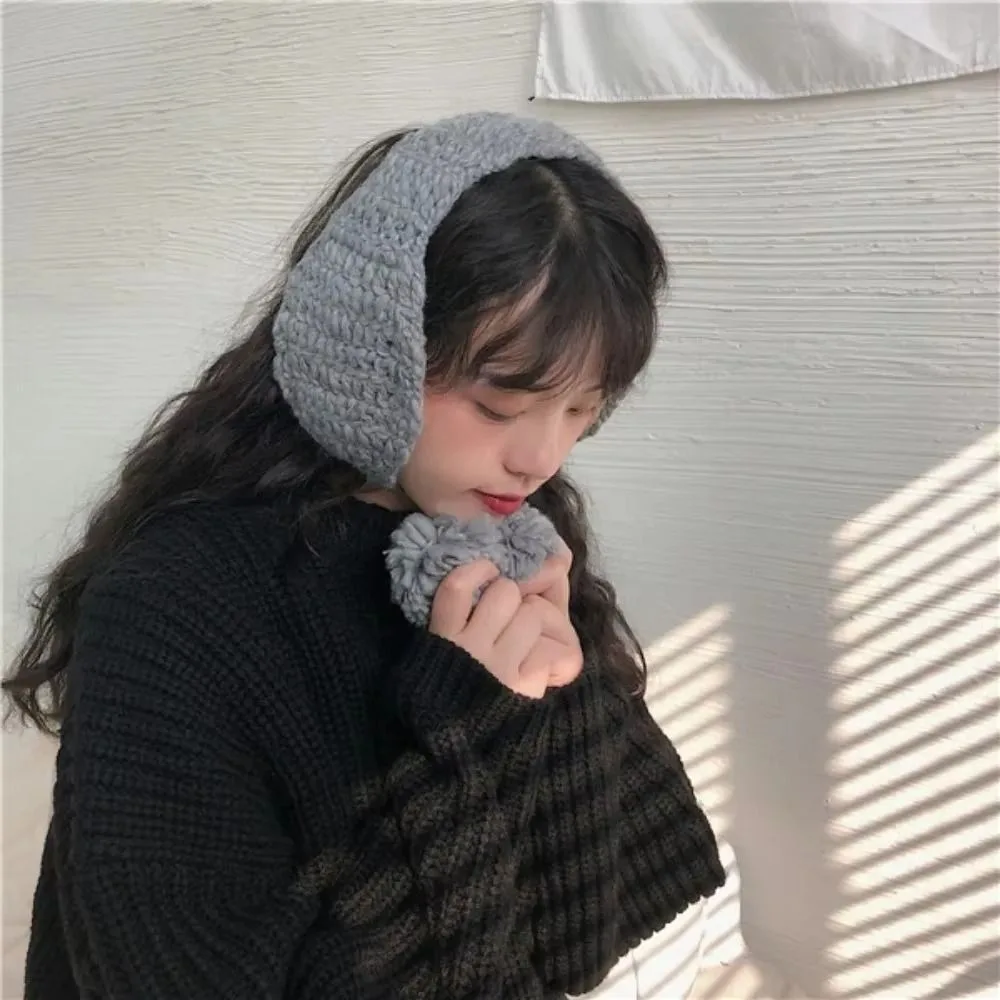 Adjustable Windproof Winter Lace Up Earmuffs Y2k Foldable Women Plush Ear Cover Wool Acrylic Fibers Warm Knitted Scarf Running