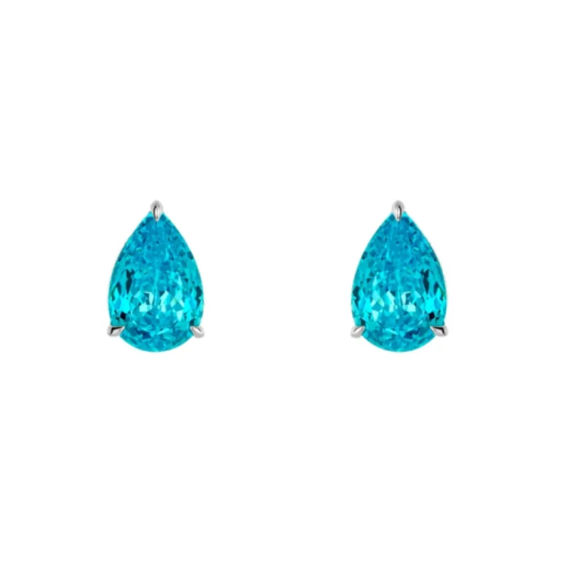 

BELLUX 925 Silver Synthetic Zircon Earrings Sapphire Paraiba Blue Water Drop Pear Shaped Fashion Simple Earrings