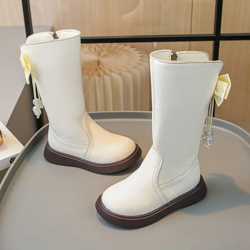 2026 Autumn Winter Girls Princess Bow Long Boots Fashion Fleece Lined Winter Knee High Boots for Children