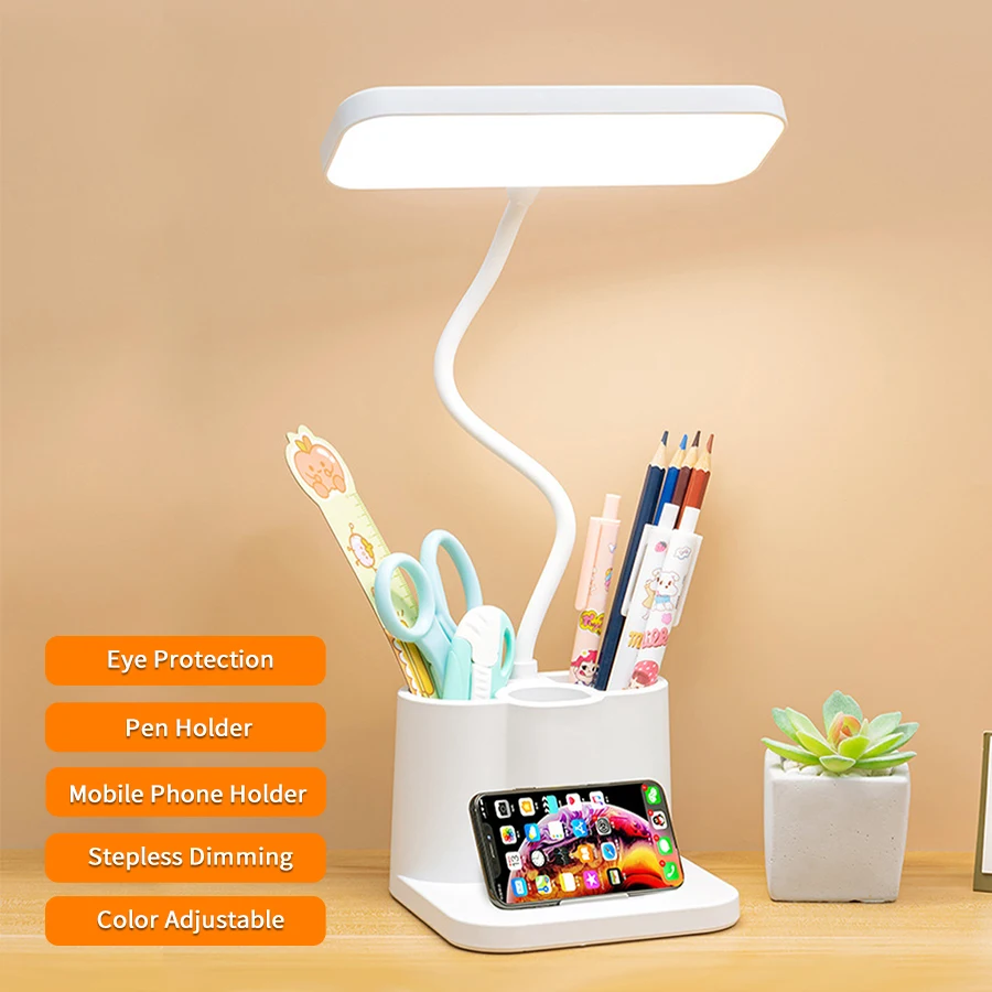 

Multi Functional LED Desk Lamp USB Rechargeable Touch Dimmable Eye Protection Table Lamp with Pen Holder Student Study Lighting