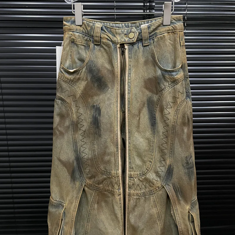 ANJY Autunno Nuove Donne Alla Moda Jeans Due Modi di Indossare Culottes Gonna di Jeans Distressed Cerniera Design Punk Streetwear Pantaloni A9601