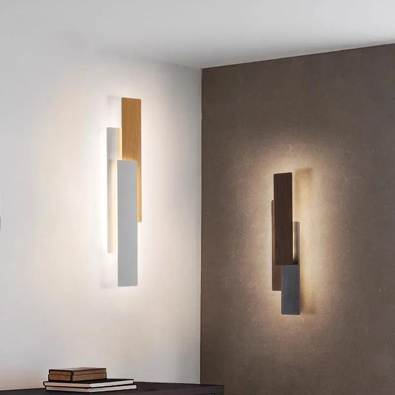 Modern Wall Lamp Nordic minimalist Design Advanced Atmosphere Chinese Wood Grain Background Wall Study Bedroom Bedside Wall Lamp