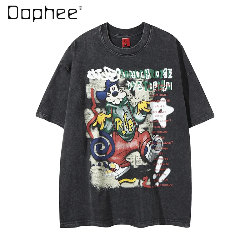 

Trendy Brand Cartoon Rabbit Short-sleeved T-shirt for Men and Women 2025 Summer Loose Casual Couple Top Oversized T Shirt