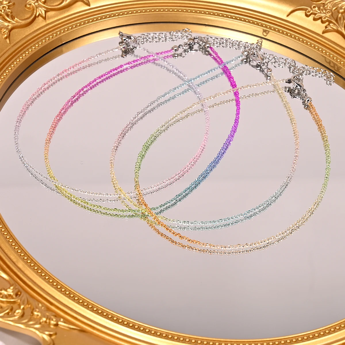 Colar de cristal artificial para mulheres brilhando cor gradiente moda colar femme jóias