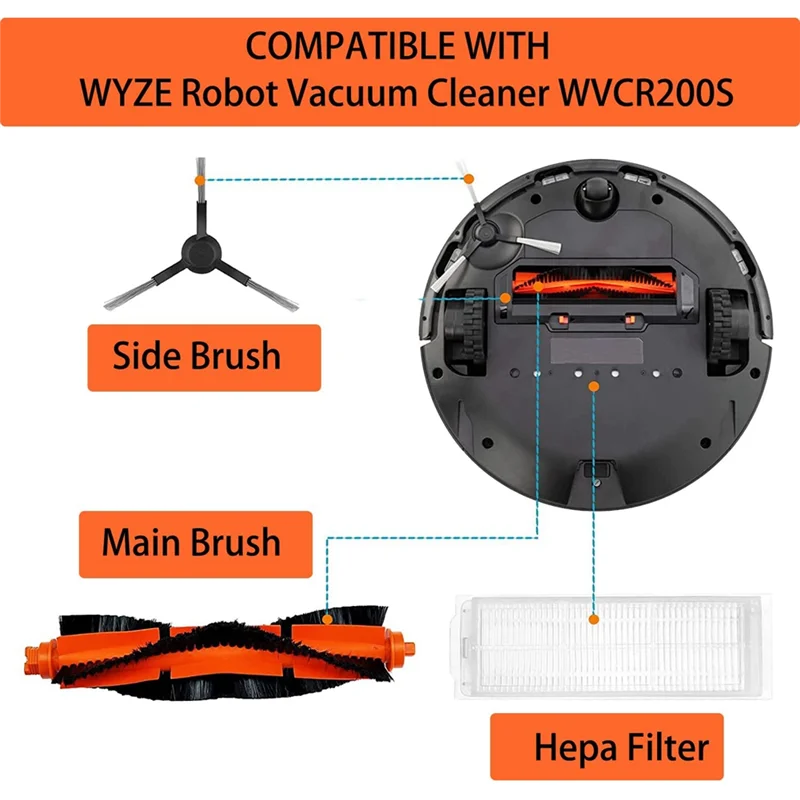 A38T-ملحقات للمكنسة الكهربائية الروبوتية WYZE WVCR200S، مرشحات Hepa للفرشاة الجانبية الرئيسية