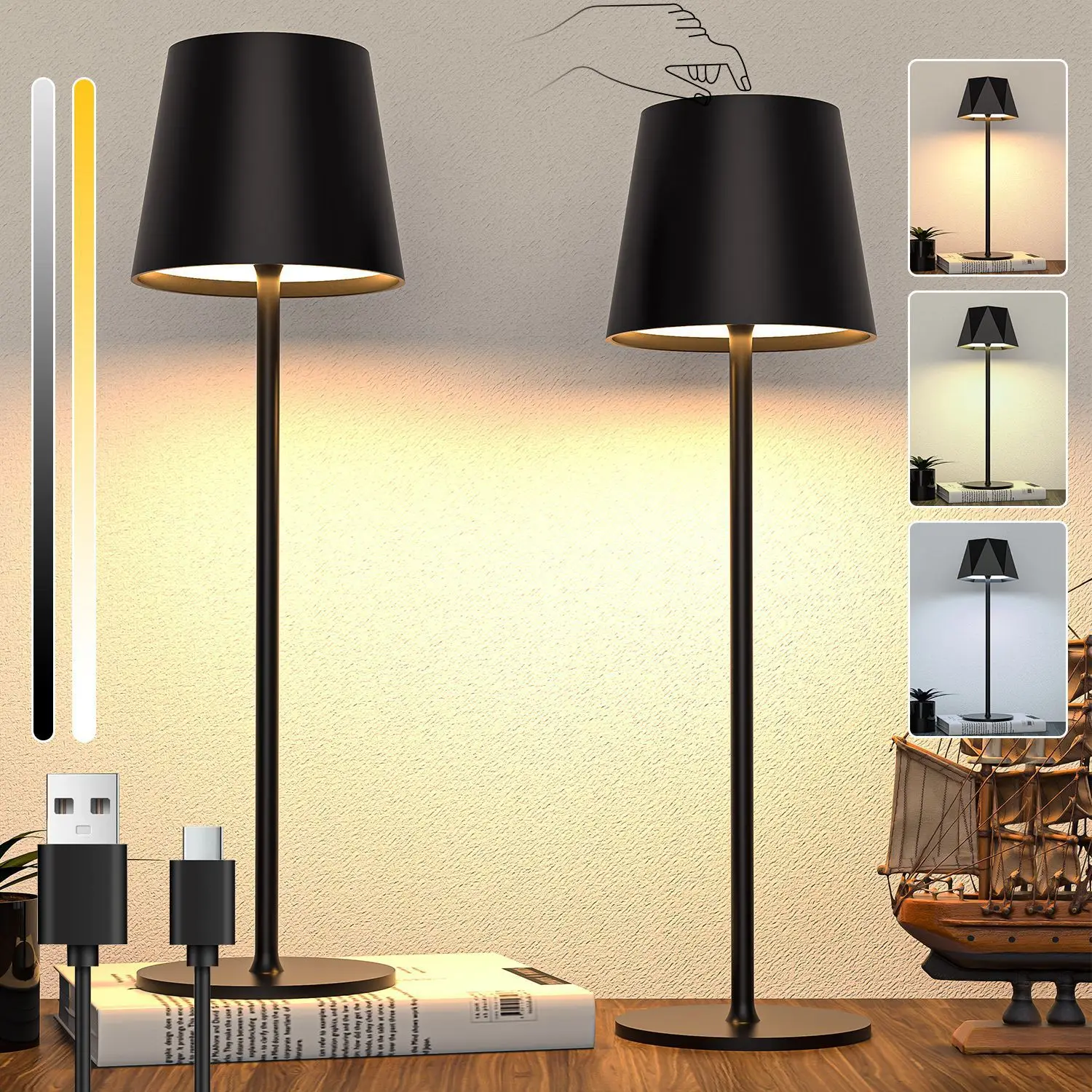 Modern retro iron tall table lamp simple metal decoration charging bedroom bedside E14 base AC reading room