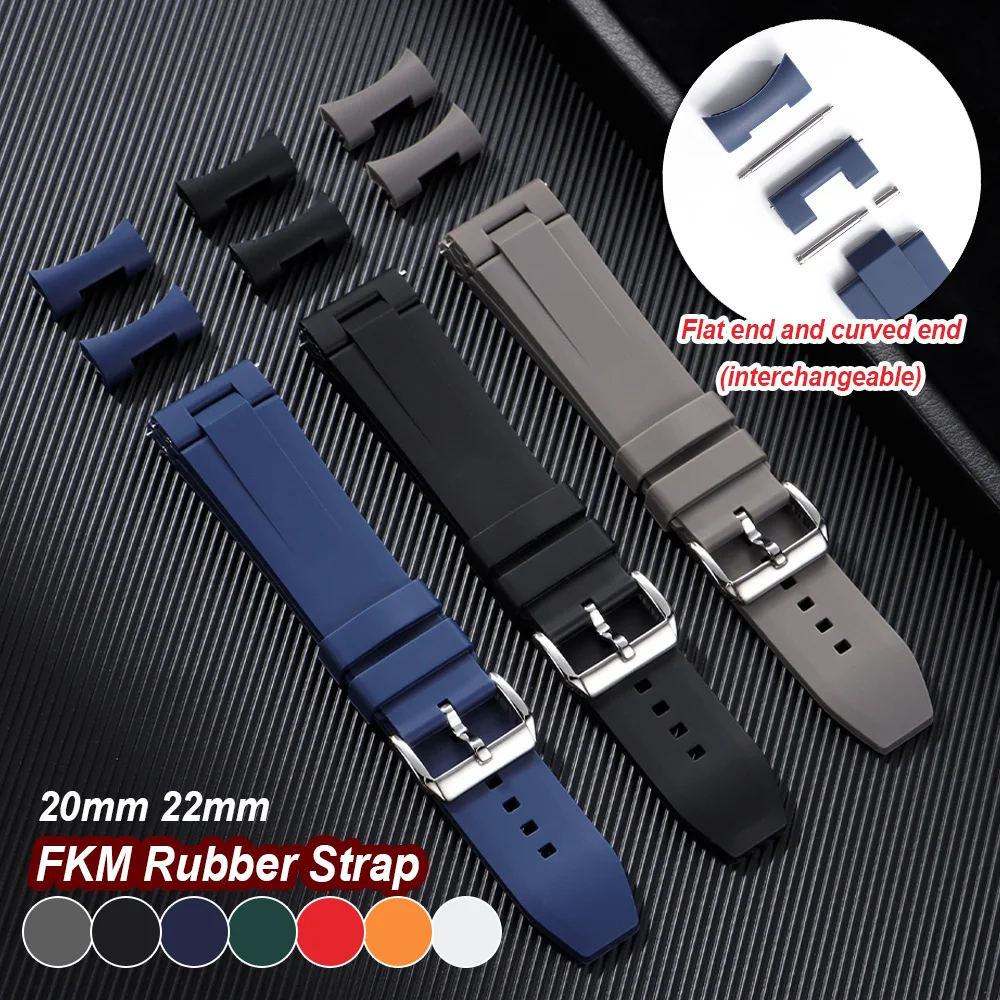 

Silicone Watch Band 20mm 22mm FKM Rubber Watch Strap Waterproof Flat/Curved End Quick Release Bracelet Men Watch Accessories