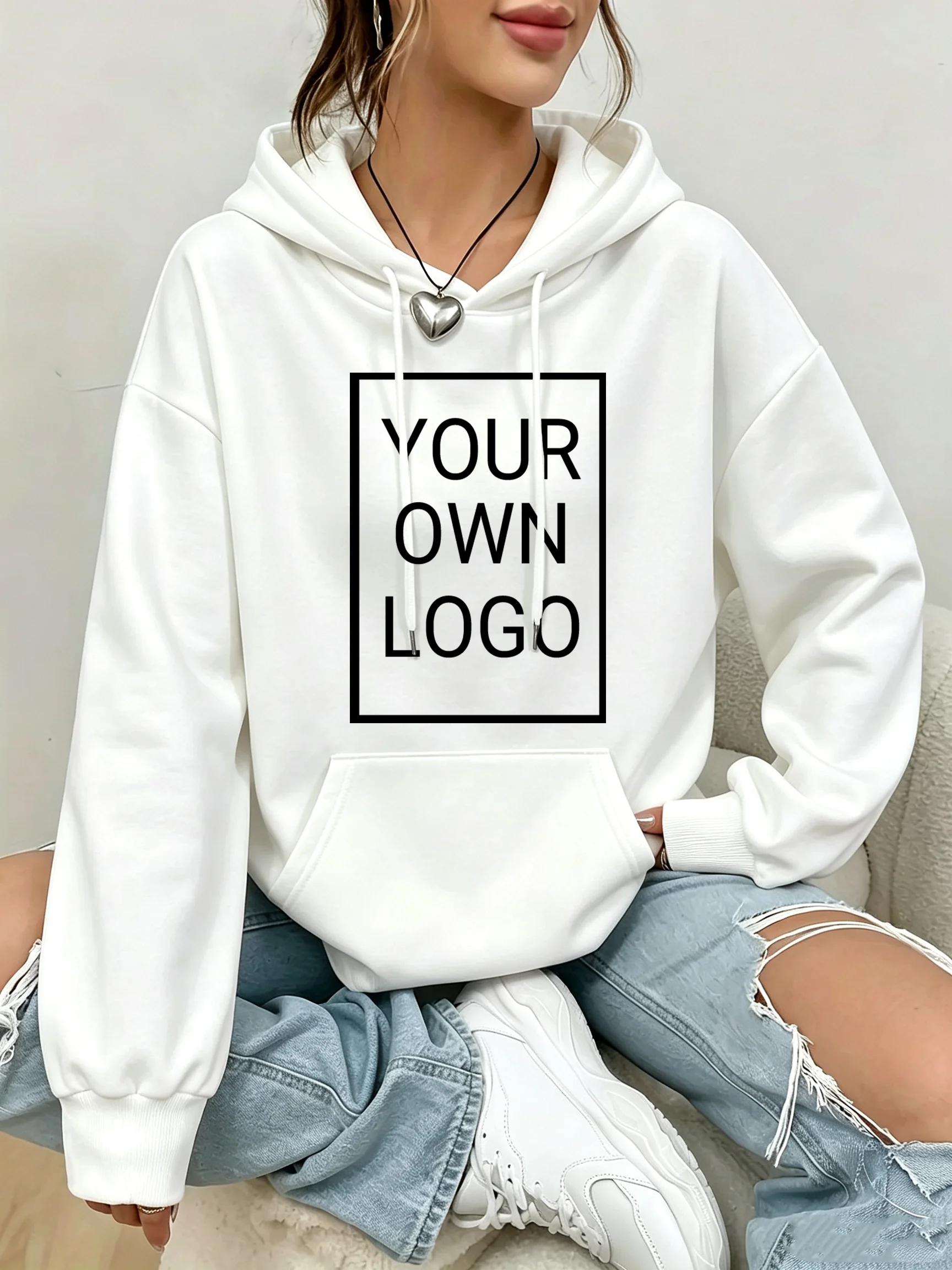 Y2K Women's Hoodies Custom Logo Text DIY Pattern Casual Pocket Hoody Loose Autumn Hoodie All-Match Woman Fleece Sportswear
