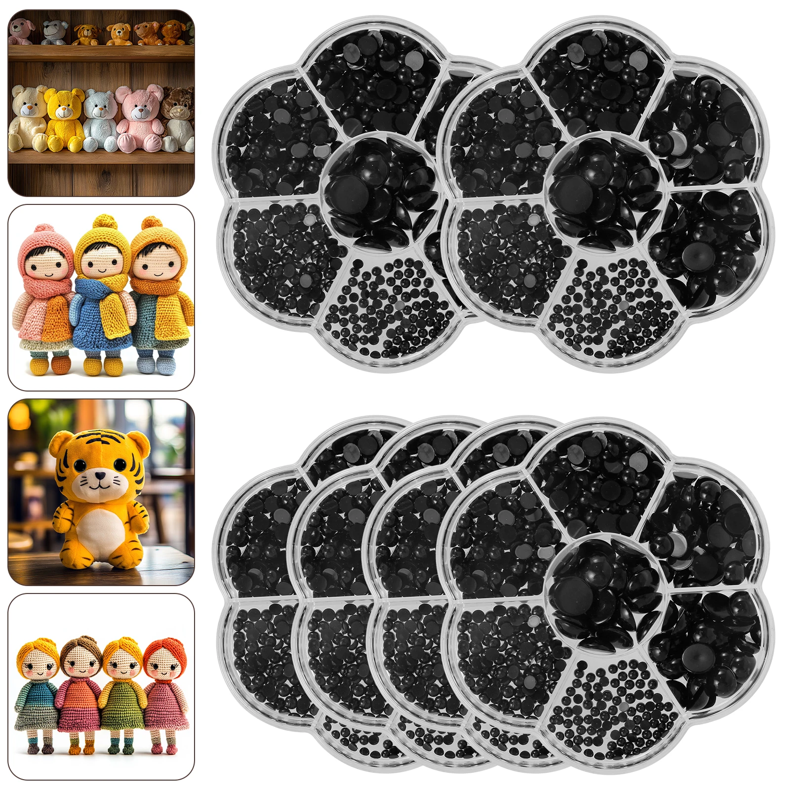 500pcs Black Plastic Doll Eyes 3-12mm Eyeball Beads for Stuffed Animals Crochet Bears Crafts Making Bear Eyes for Plush Toy