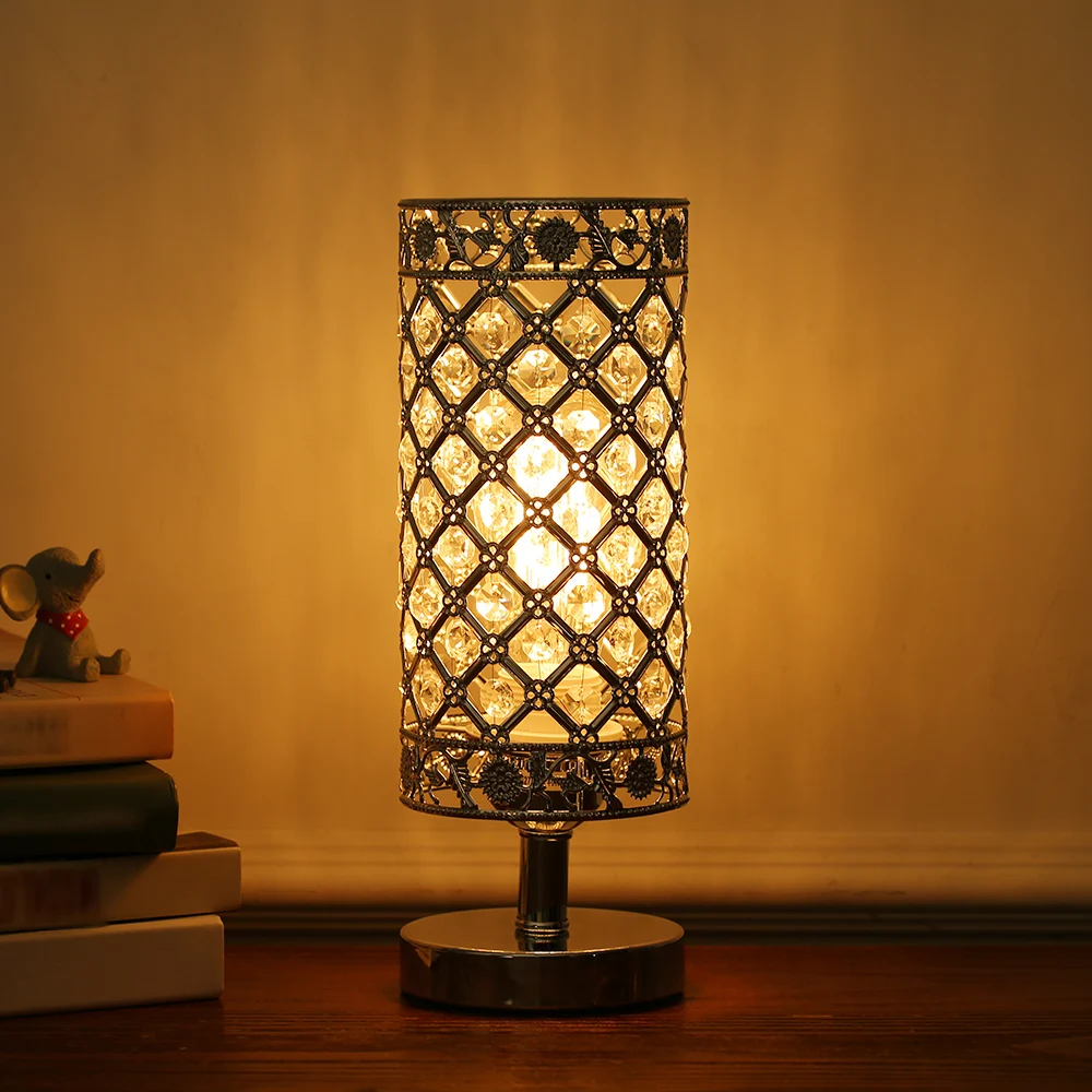 Crystal Silver Bedside Table Lamp Desk Light VDE-listed Decorative for Bedroom Living Dining Room Coffee Shop Bookcase Dresser