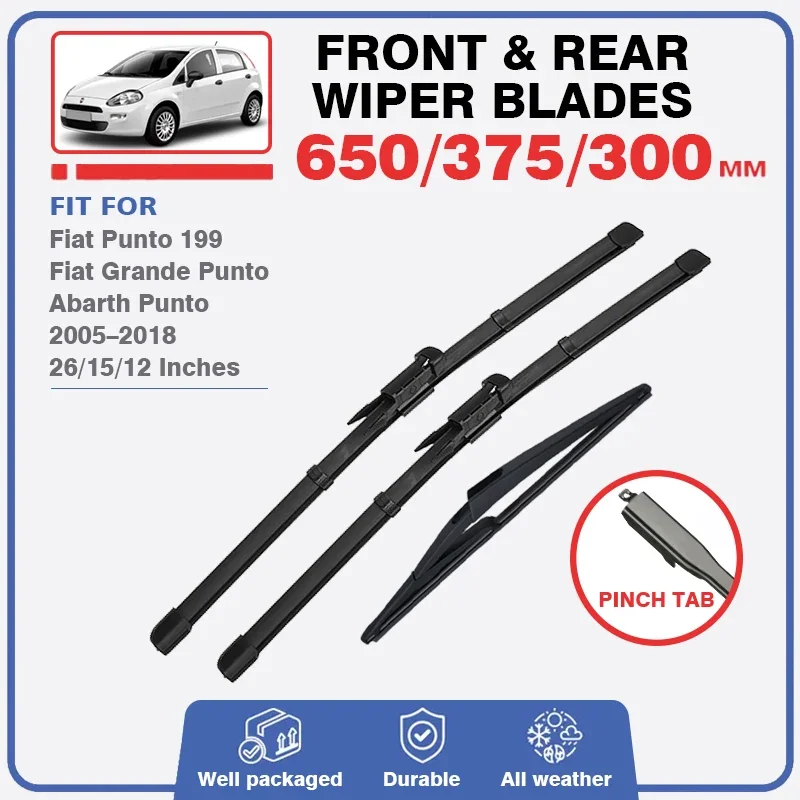 Front Rear Wiper Blades Set For Abarth Fiat Punto 199 Grande Punto 2005 - 2018 Windshield Brushes Window Windscreen 2010 2011