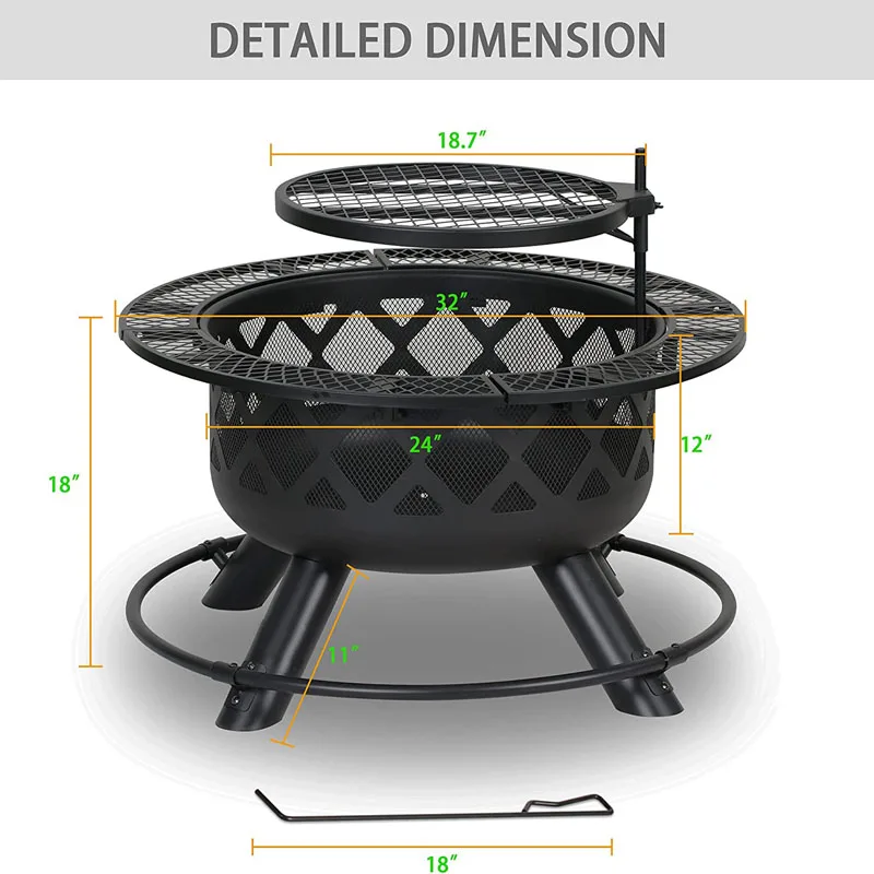 Imagem -04 - Fogueira de Acampamento Cozinhar Grill de Luxo ao ar Livre Jardim Pátio Suprimentos Móveis Gazebo Metal Churrasco Grelha Tigela Fogo Pit Mesas