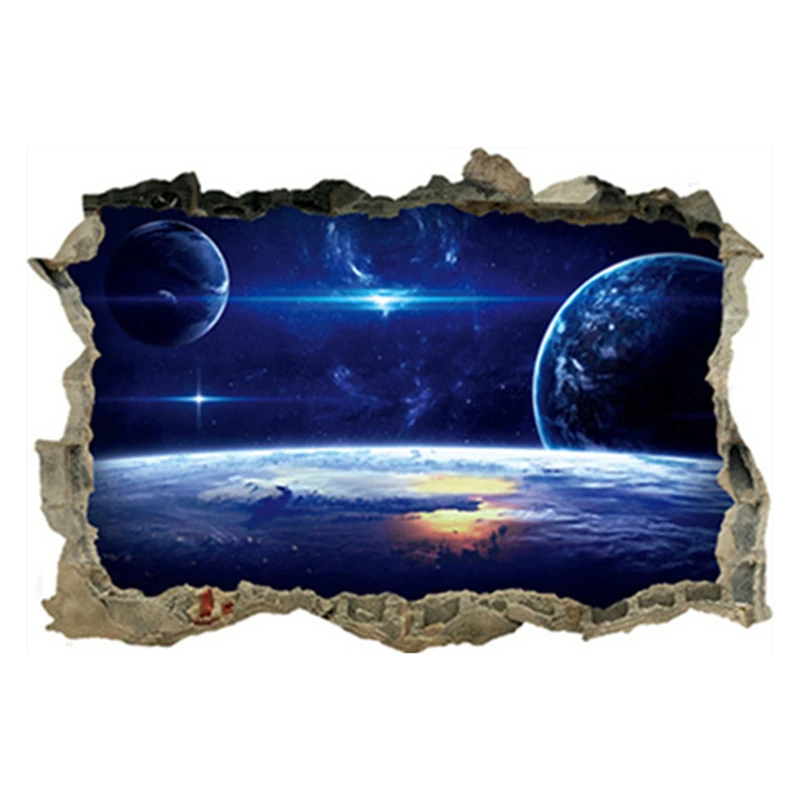 Universe Starry Wonders 3D Vinyl Stickers Room Wall Hole Art Mural for Aesthetic Home Decorations Galaxy Star Sky Wallpaper