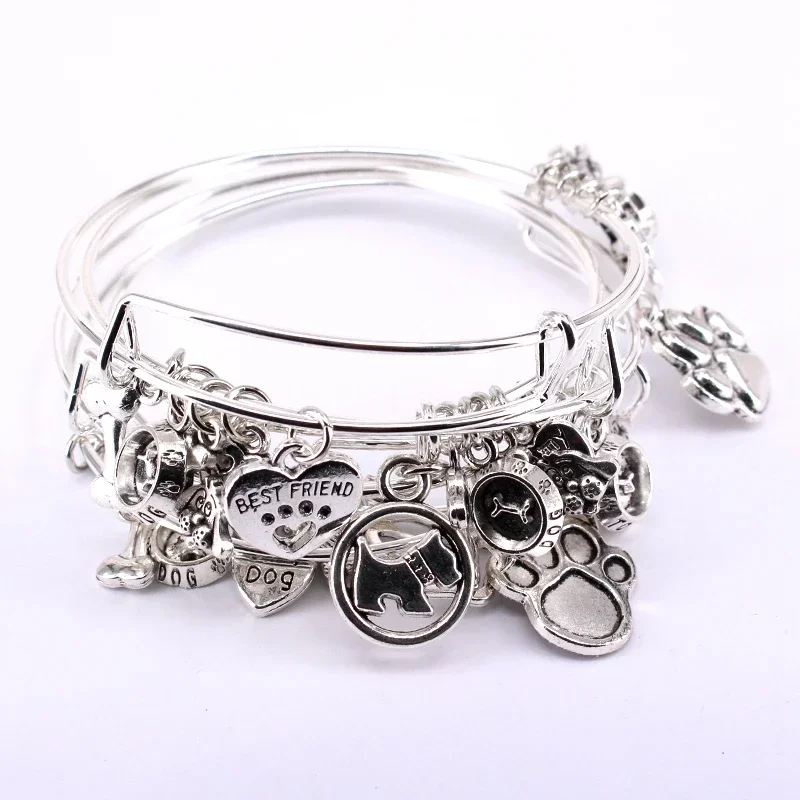 5pcs Bangle Set Bracelets for Women Girls Jewelry Best Friend Dog Basin Bone I Love My Dog Charms Bangles Cuff Jewlery C050