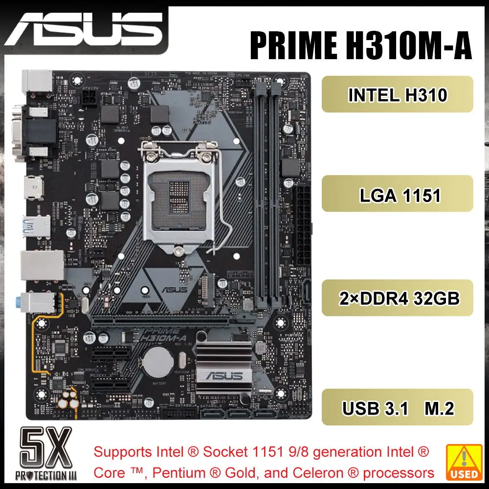 Asus PRIME H310M-A Motherboard LGA 1151 Intel H310 support i3-8100  i3-8300 i5-8500 i5-9400F i7-8700K cpu 2×DDR4 32GB Micro ATX