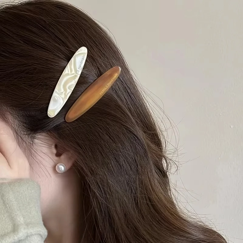 2-pack Simple Hair Clips for Women, Acetate Tortoise Shell Colored Side Clips, Oval Duckbill Clips for Women Hair Accessories
