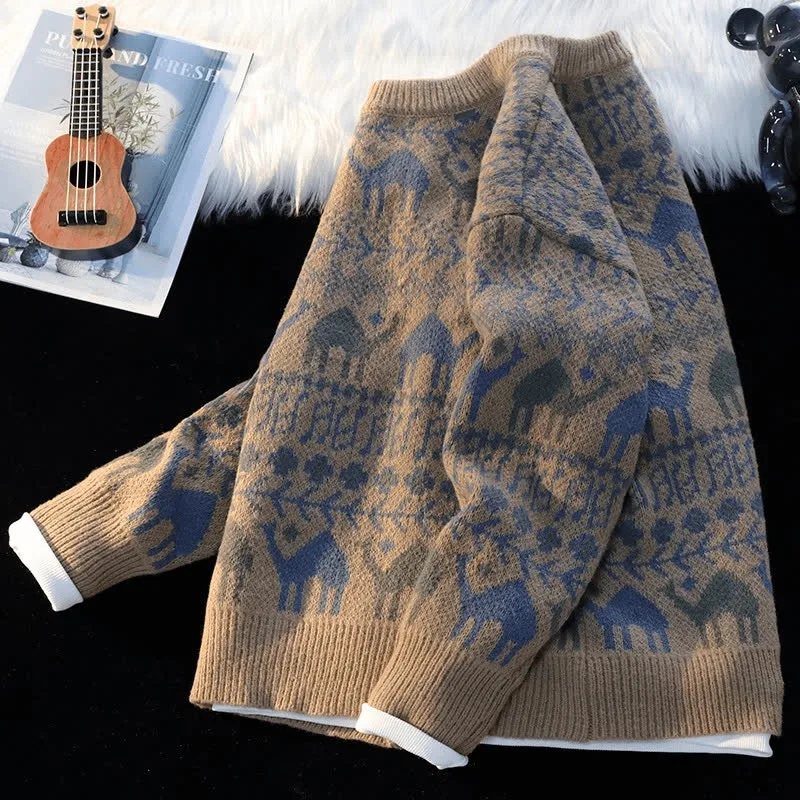 Nuovi maglioni autunnali e invernali, maglioni alla moda da uomo, maglieria, larghi, retrò, stile pigro, versatili da indossare all'aperto
