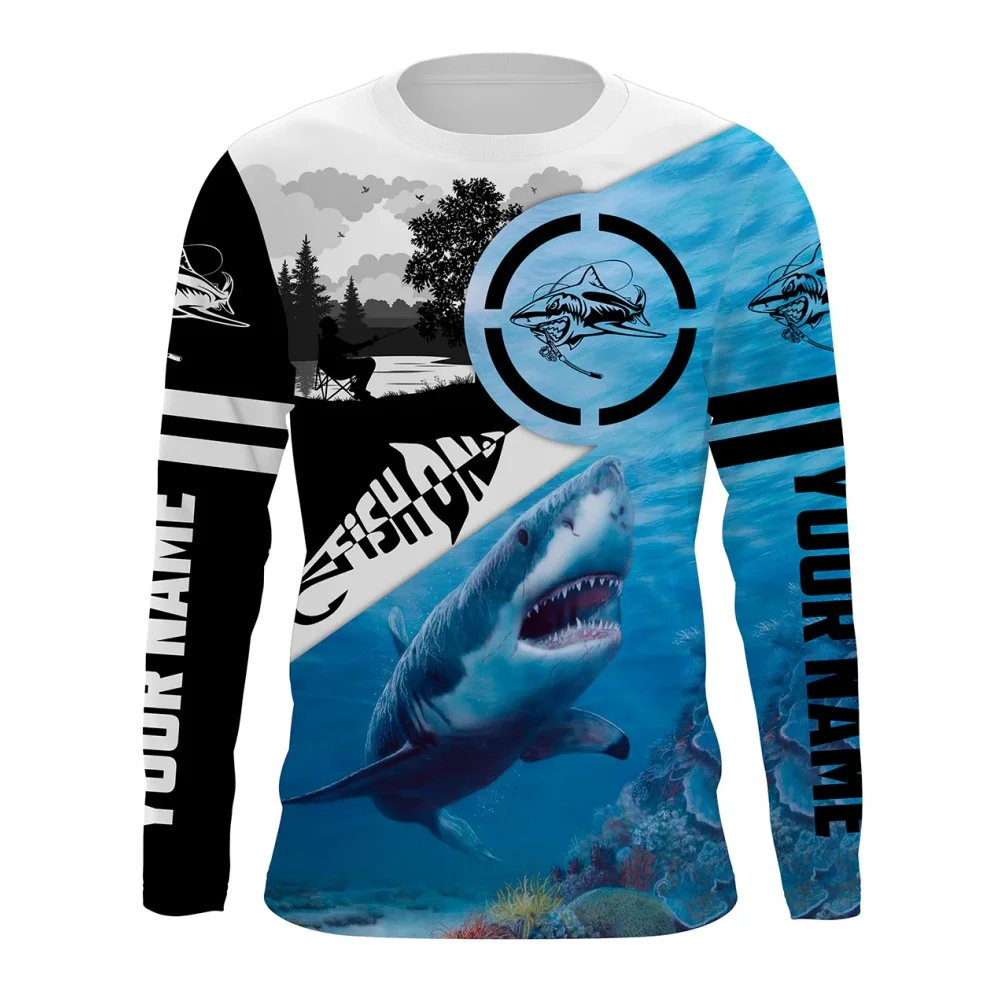 Fashion 3D Shark Print T-Shirts for Men Street Funny O-Neck Oversized T-Shirt Tops Ventilate Sports Long Sleeve Men\'s Clothes