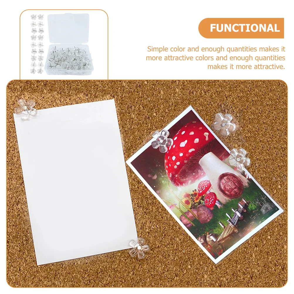 100Pcs Transparent Flower Shaped Thumb Tacks Multi-Function Push Pins Map Supplies Delicate Compact Small Thumbtacks