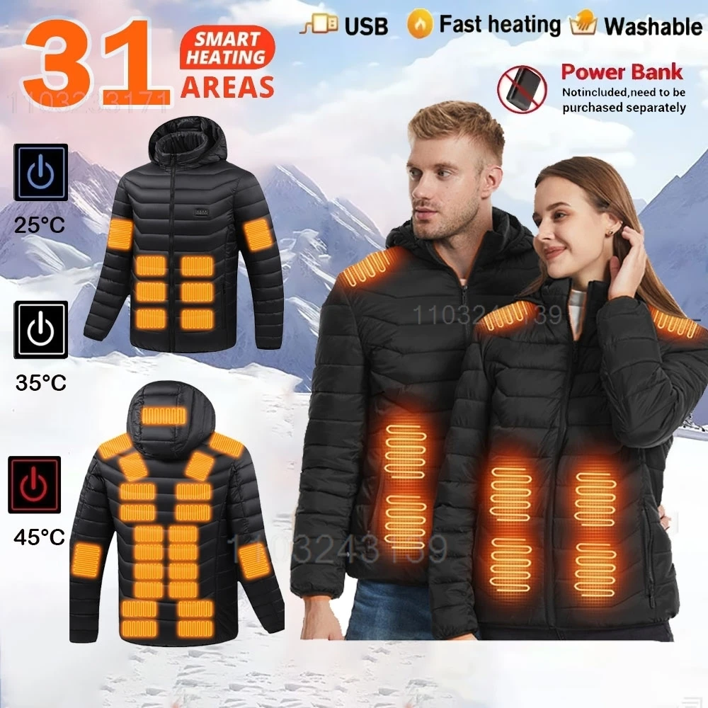 

31 Areas Heated Jackets Men's Women's Heating Jackets USB Electric Heating Jacket Heated Vest Thermal Clothing Coat Winter
