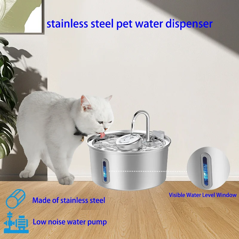 

Automatic Stainless Steel Pet Water Dispenser Visual Window Activated Carbon Filter Quiet Pump Pet Water Feeder Indoor Drinking