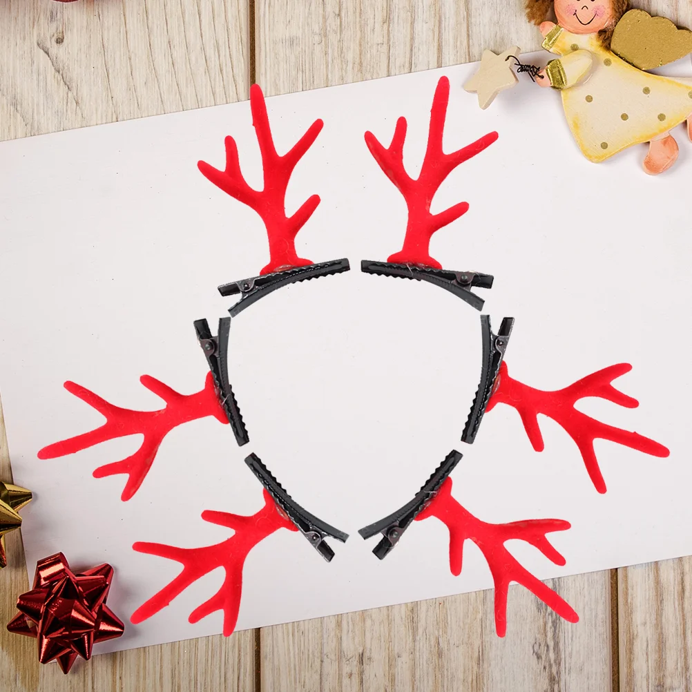 

6pcs Reindeer Antlers Hair Clips Hair Accessories Party Decoration Photo Prop Antlers Hairpin for Girl (Red)